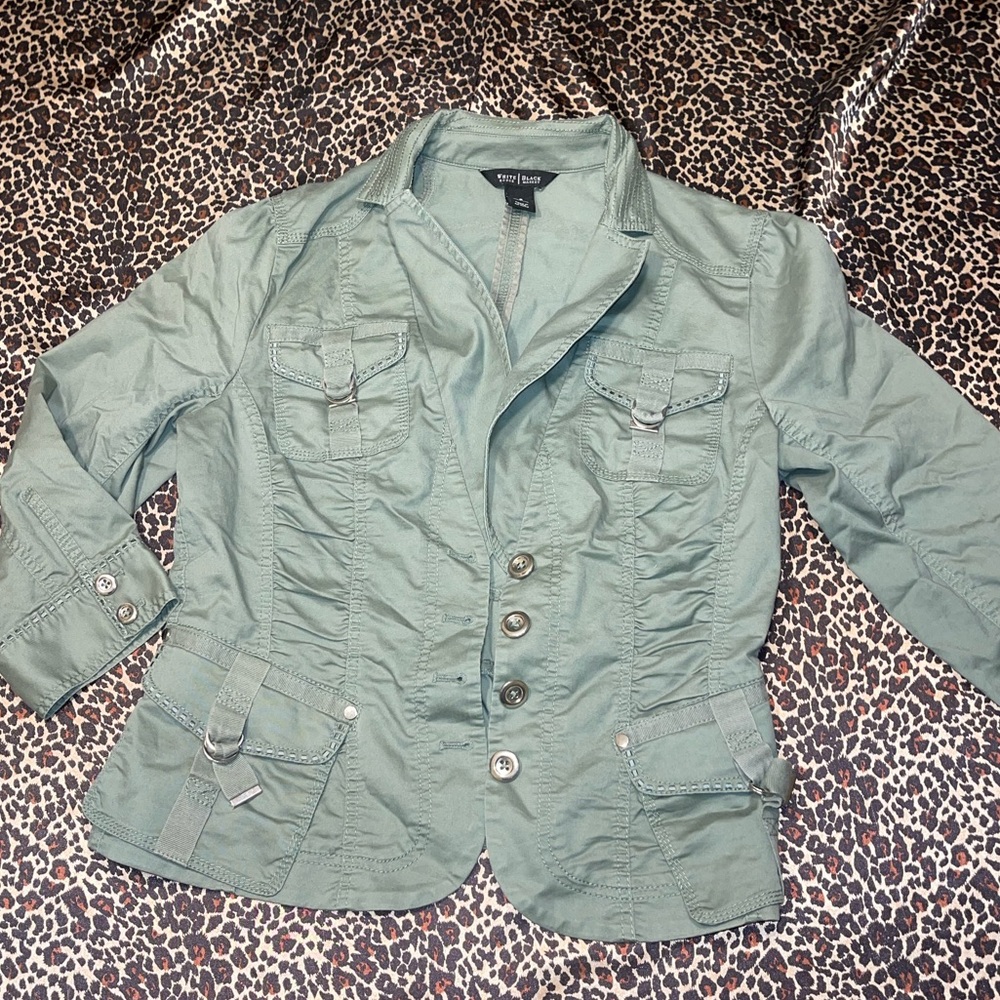 White House Black Market Army Green Cropped Sleeve Jacket